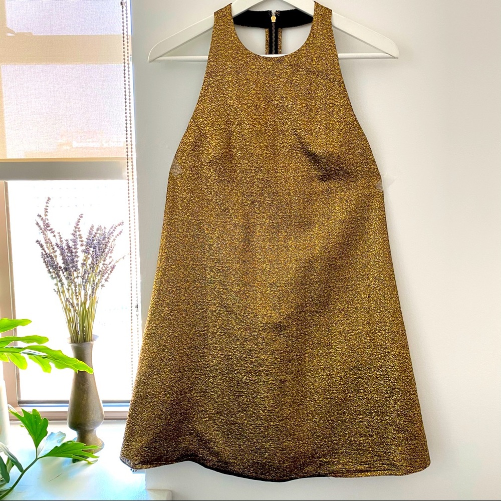 Adorable Open Back Gold Silk Sheer Cocktail Dress